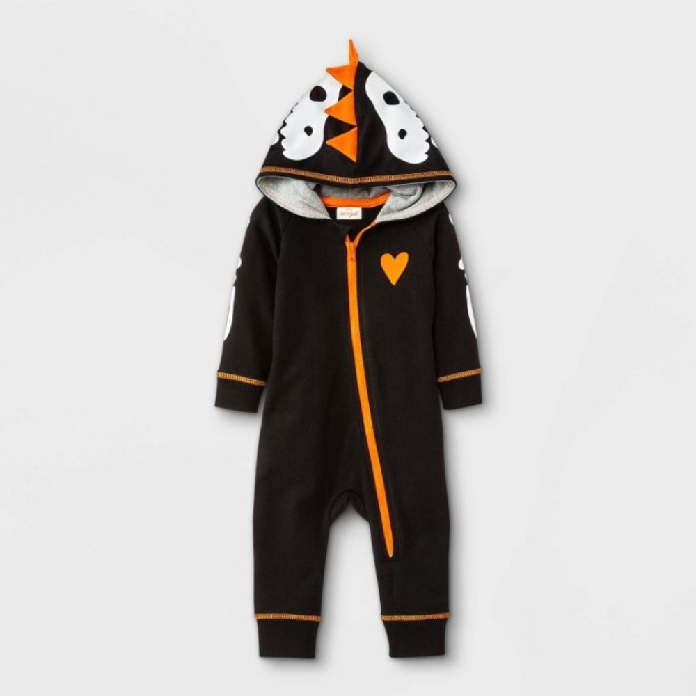 CAT & JACK Baby Boy Dino Skeleton French Terry Hooded Romper